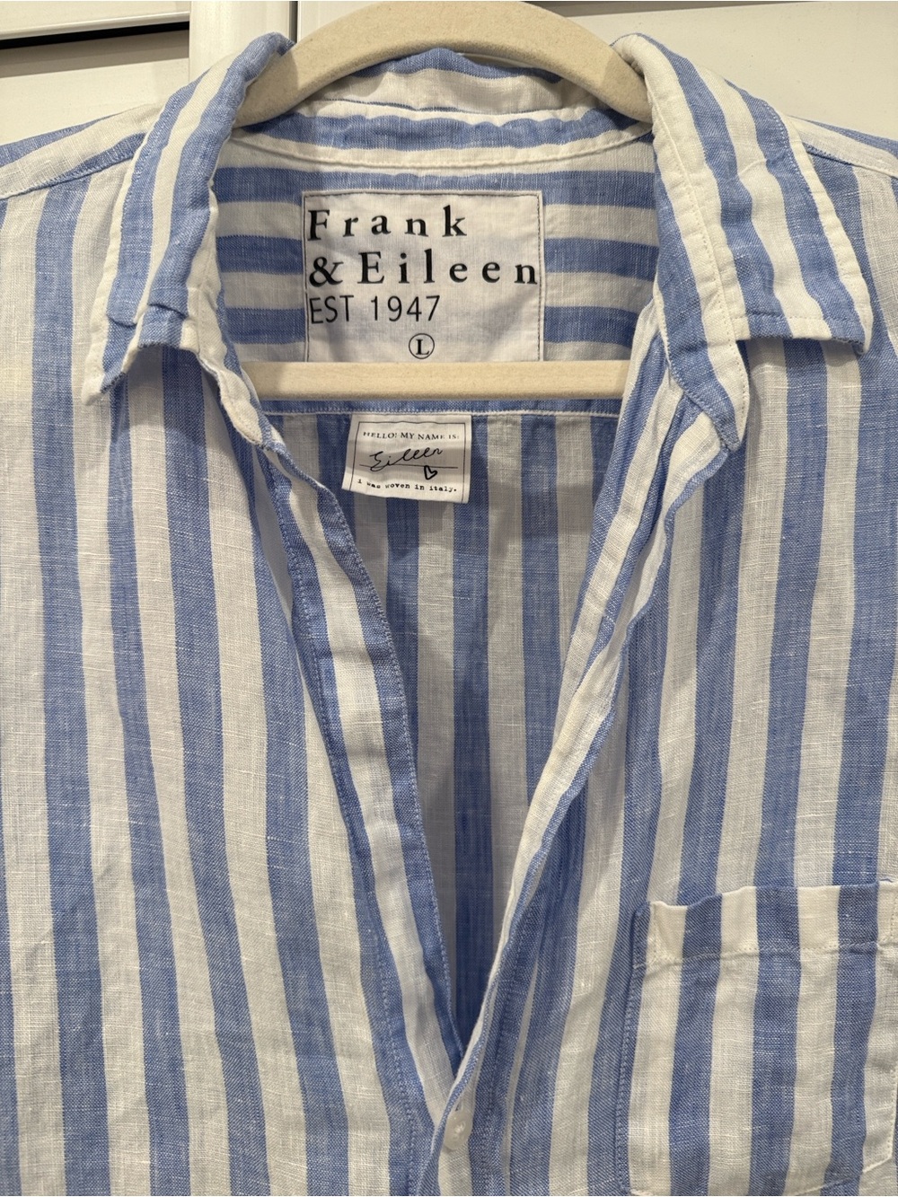 Frank & Eileen Light Blue and White Linen Stripe Button-Down Shirt